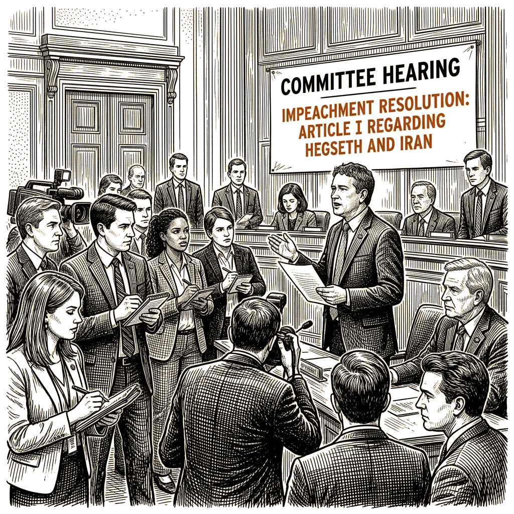 Illustration accompanying article: Massie moves to impeach Hegseth over Iran war