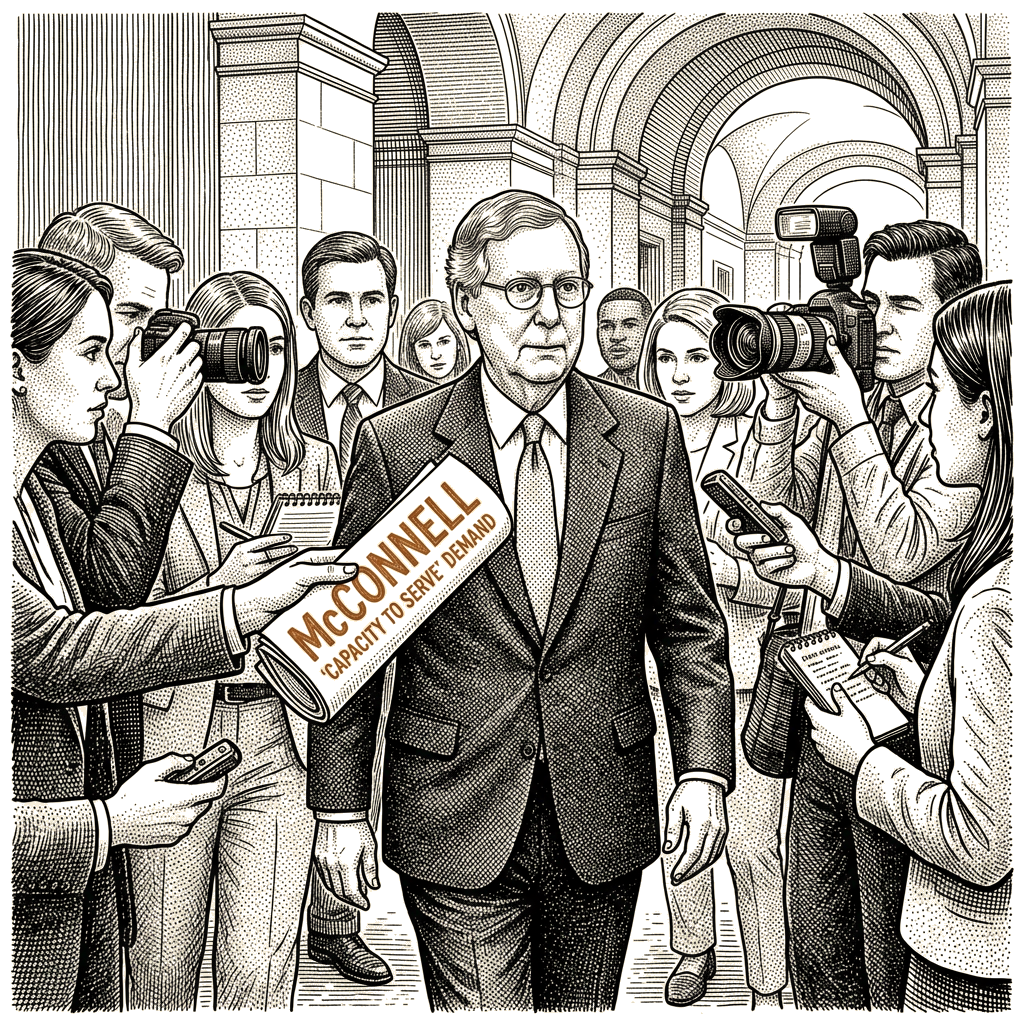 Illustration accompanying article: McConnell apparently does not address Beshear 'capacity to serve' demand