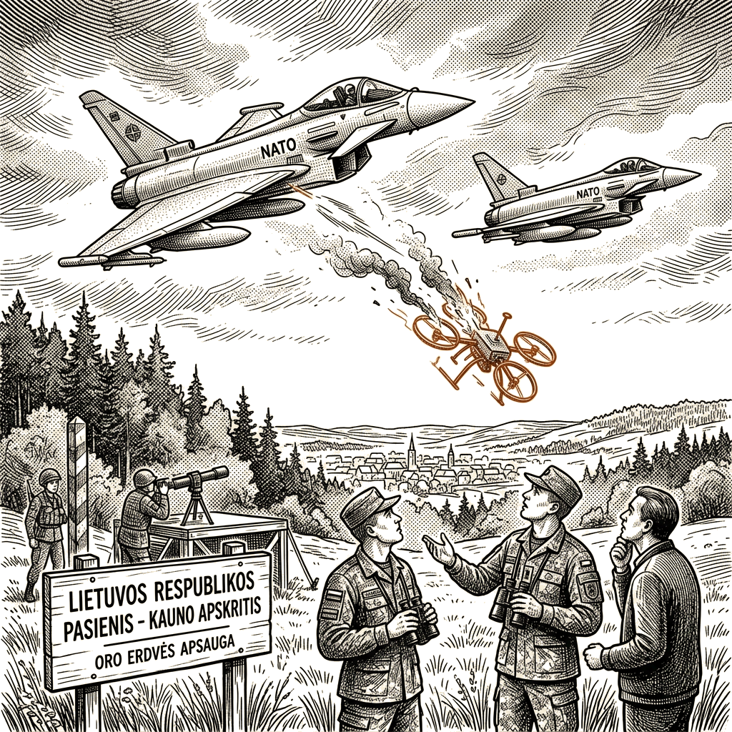 Illustration accompanying article: NATO jets shoot down drone in Lithuanian airspace near Kaunas