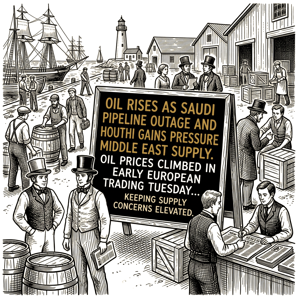 Illustration accompanying article: Oil rises as Saudi pipeline outage and Houthi gains pressure Middle East supply
