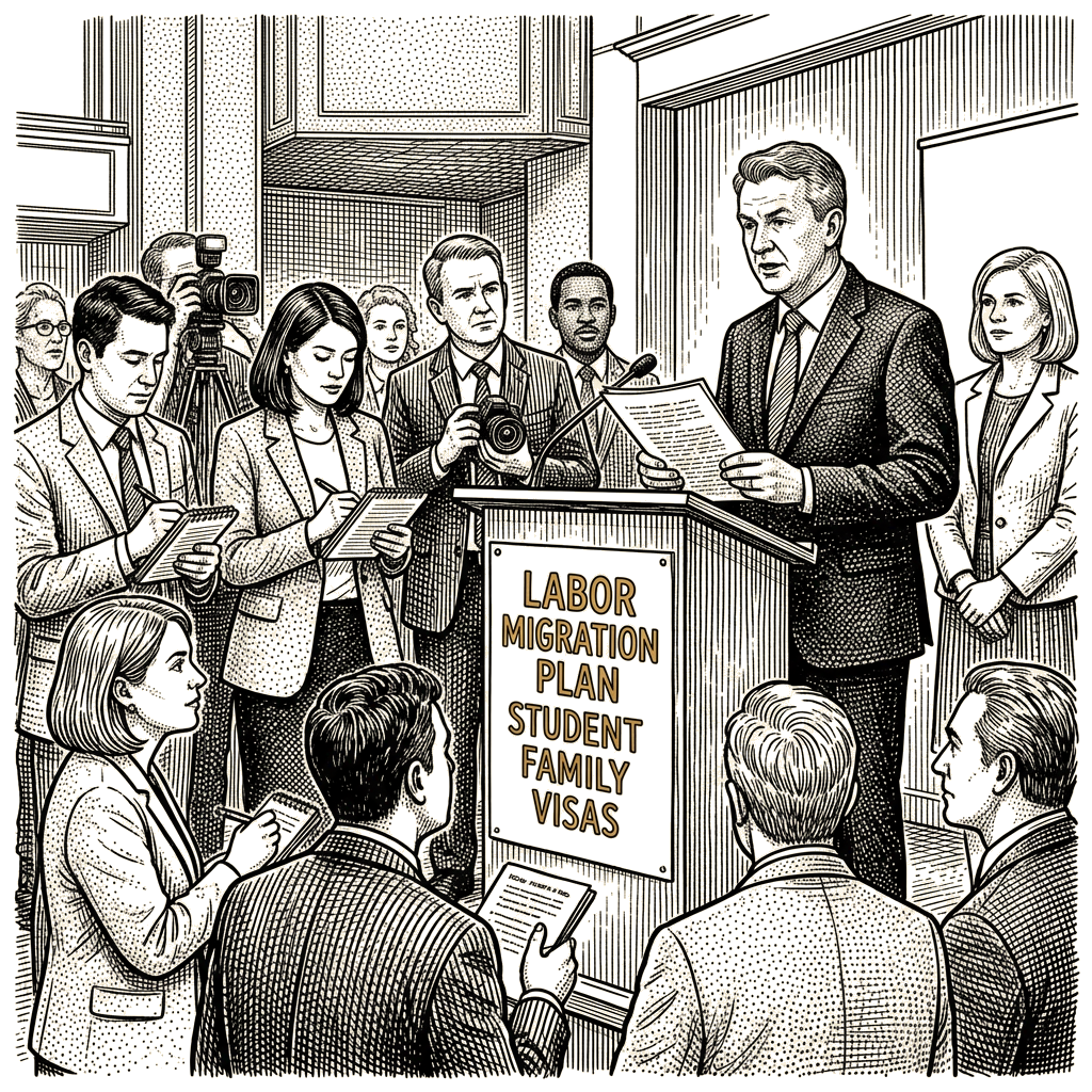 Illustration accompanying article: Burke to outline Labor migration plan restricting student family visas