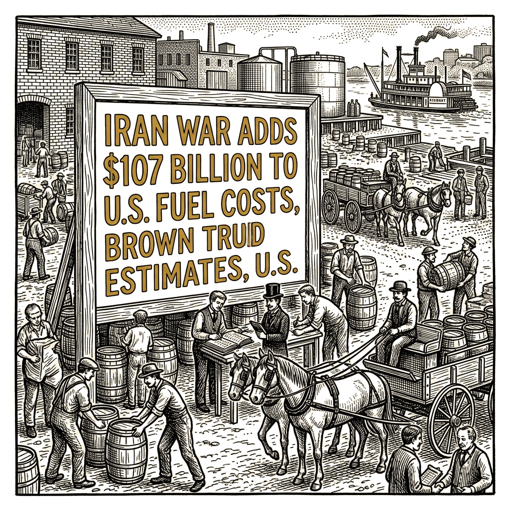 Illustration accompanying article: Iran war adds $107 billion to US fuel costs, Brown estimates