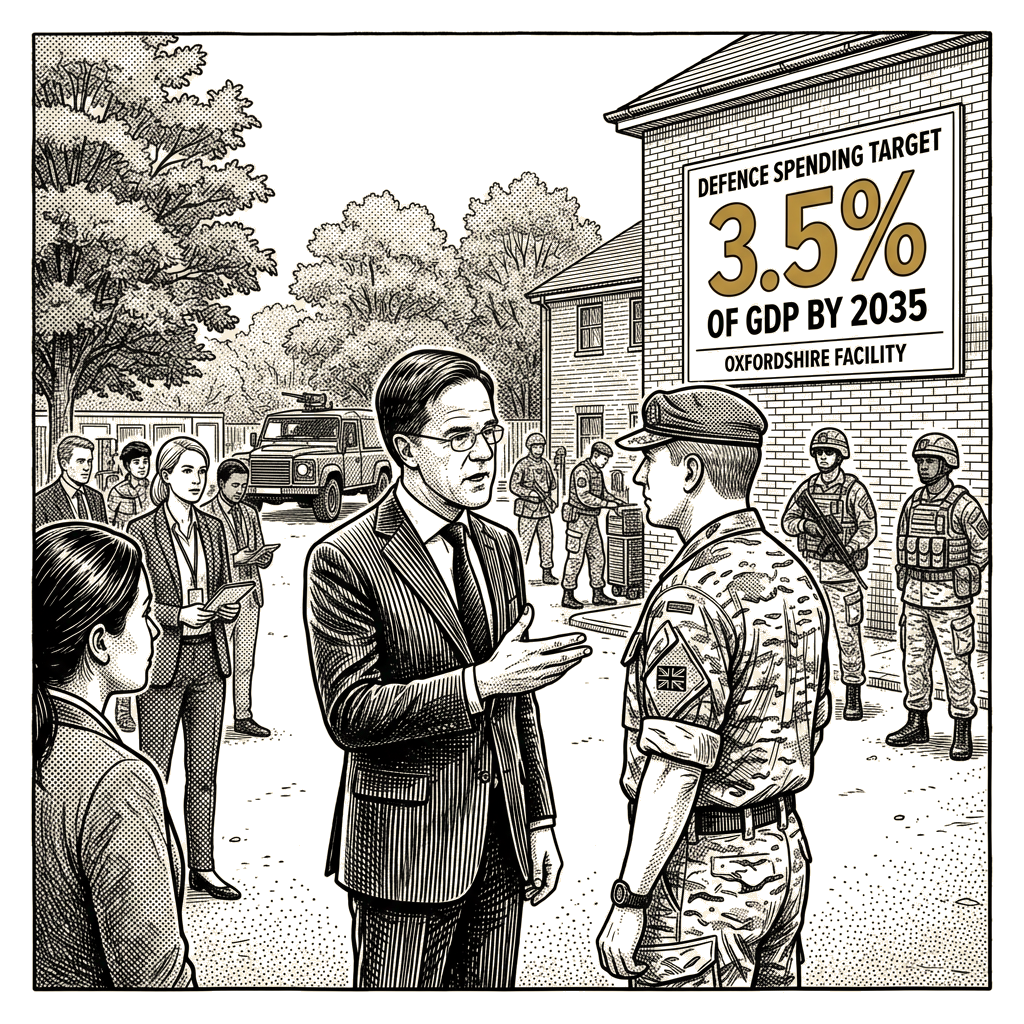 Illustration accompanying article: NATO chief Rutte presses UK to spend more on defence, cites Russia and Iran