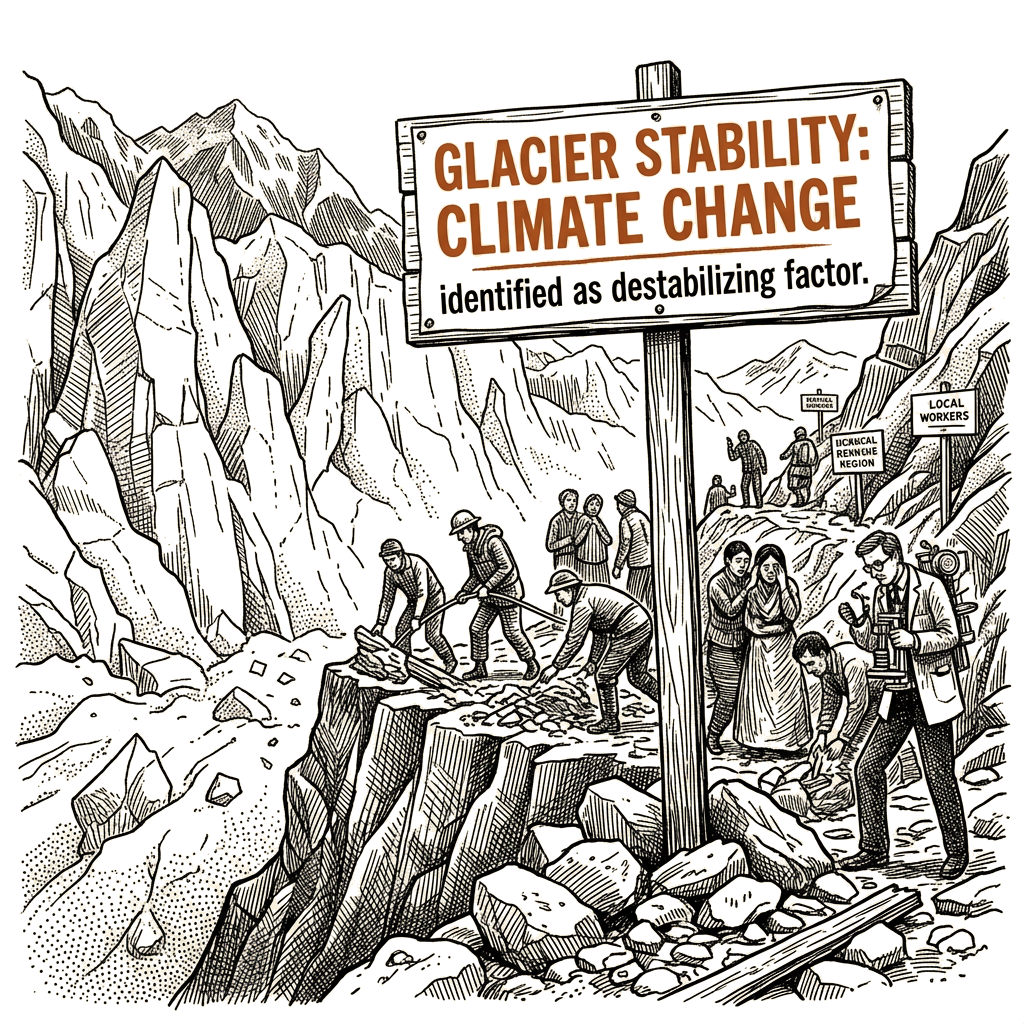 Illustration accompanying article: Study finds climate change destabilized glacier behind Nepal-Tibet floods