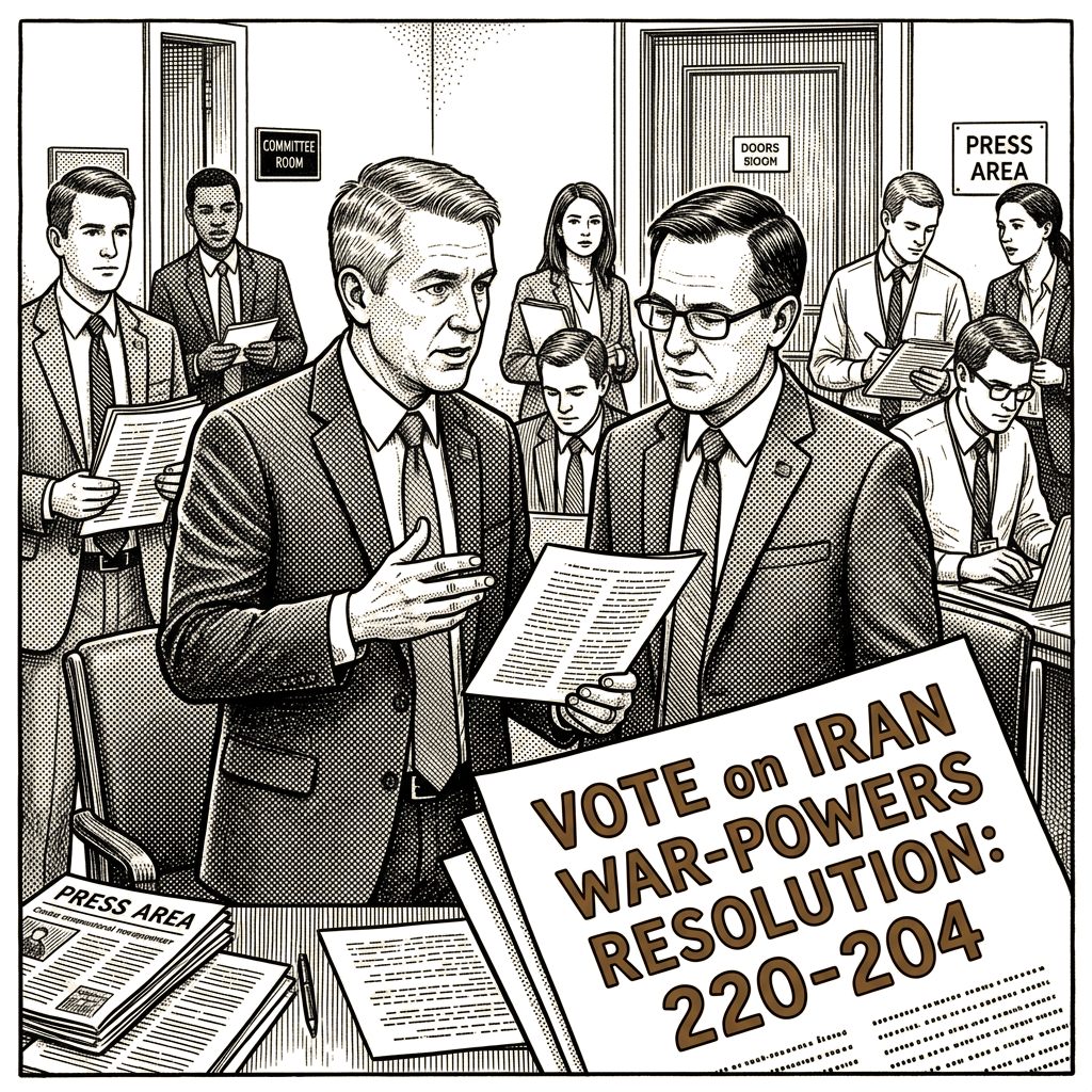 Illustration accompanying article: Two Iowa Republicans break with Trump on third Iran war-powers vote
