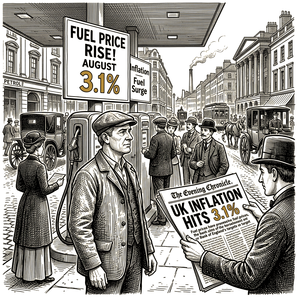 Illustration accompanying article: UK inflation rises to 3.1% in August as fuel prices surge