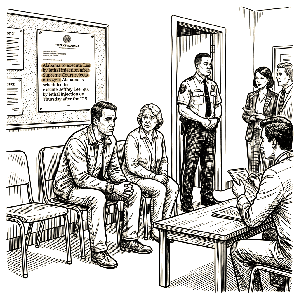 Illustration accompanying article: Alabama to execute Lee by lethal injection after Supreme Court rejects nitrogen