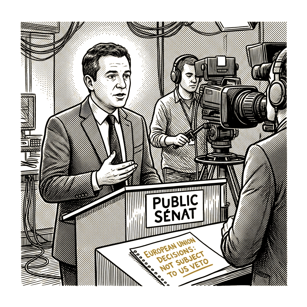 Illustration accompanying article: France's Europe minister tells US it has no veto over EU decisions
