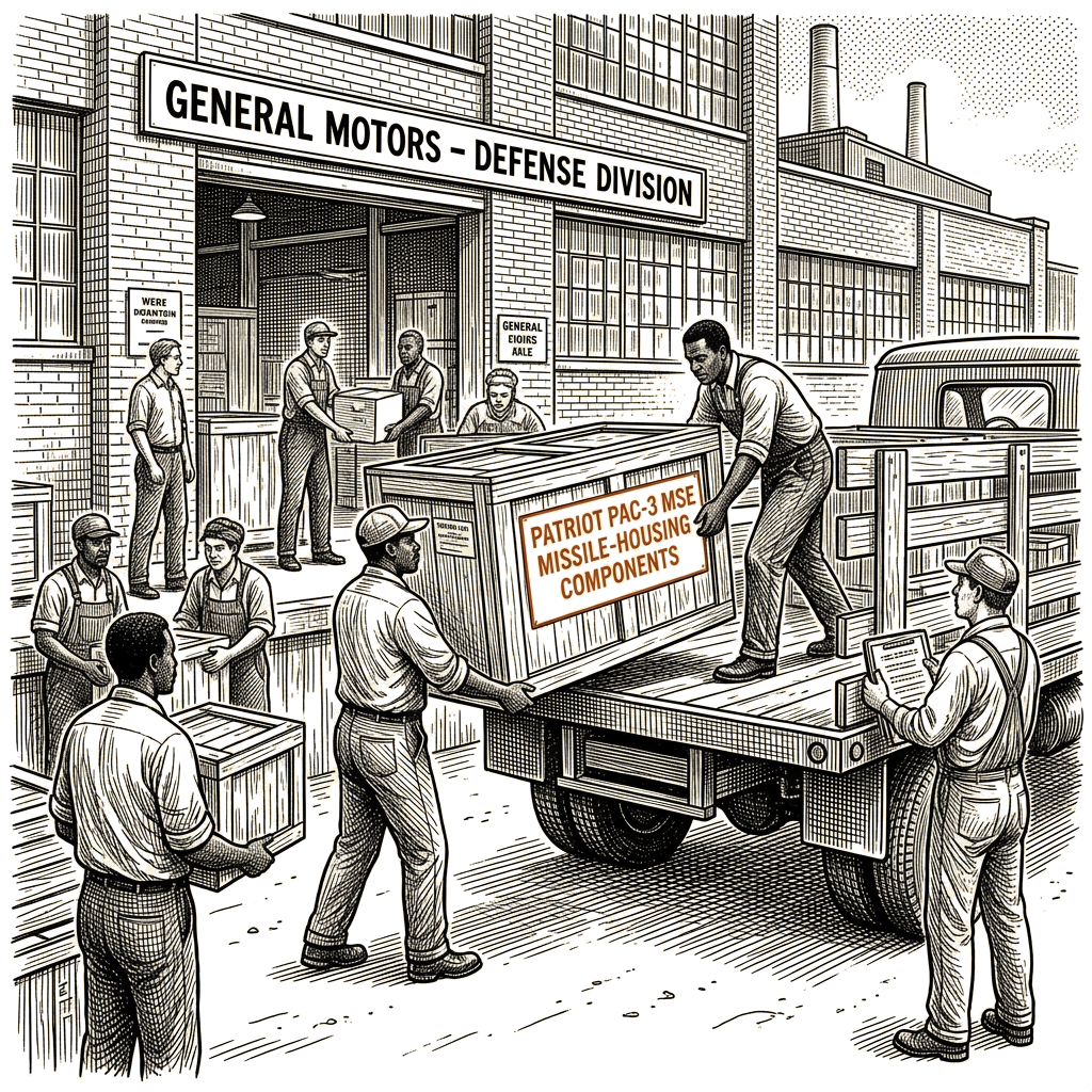 Illustration accompanying article: GM delivers Patriot missile parts to Lockheed, company says
