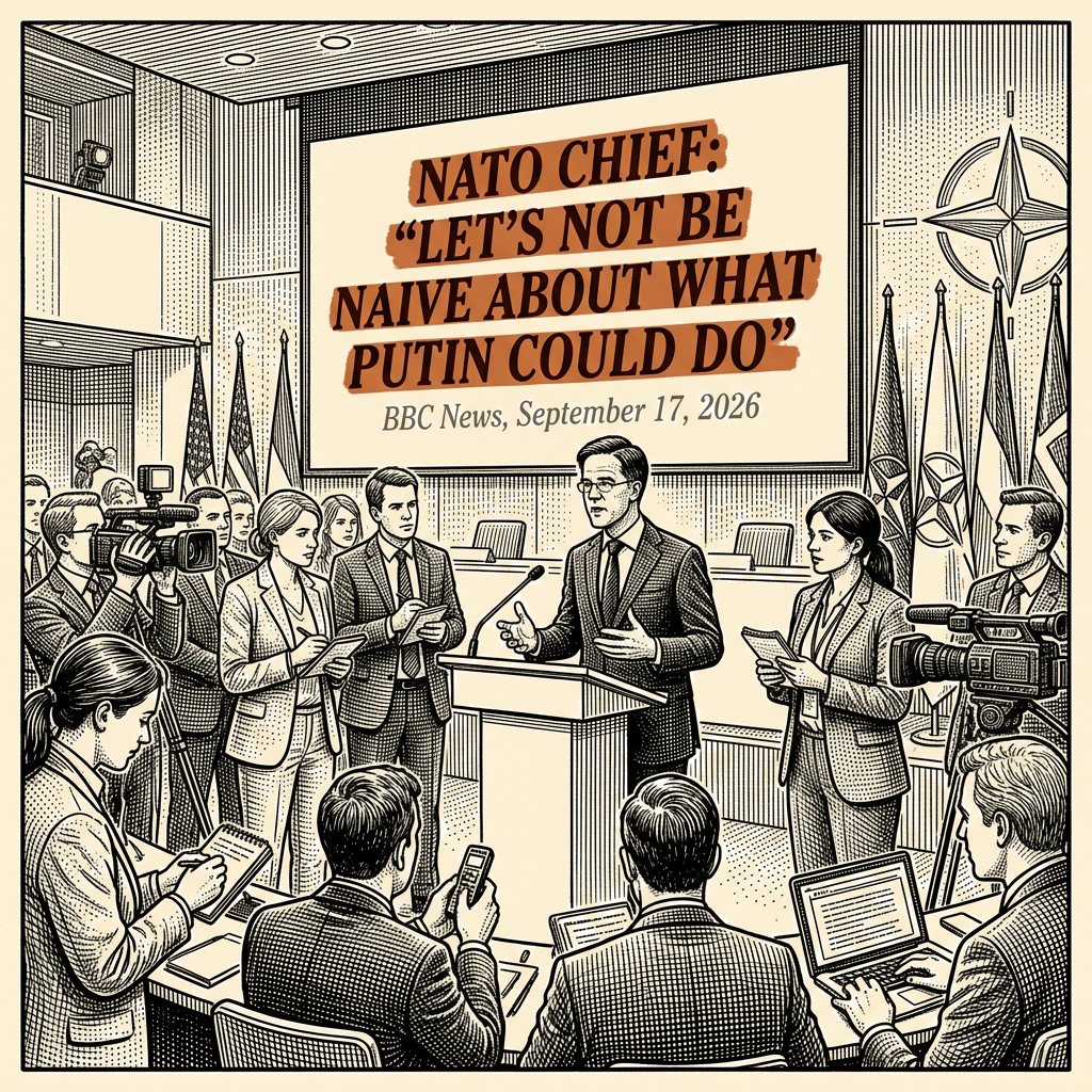 Illustration accompanying article: NATO chief Rutte warns against naivety about Putin