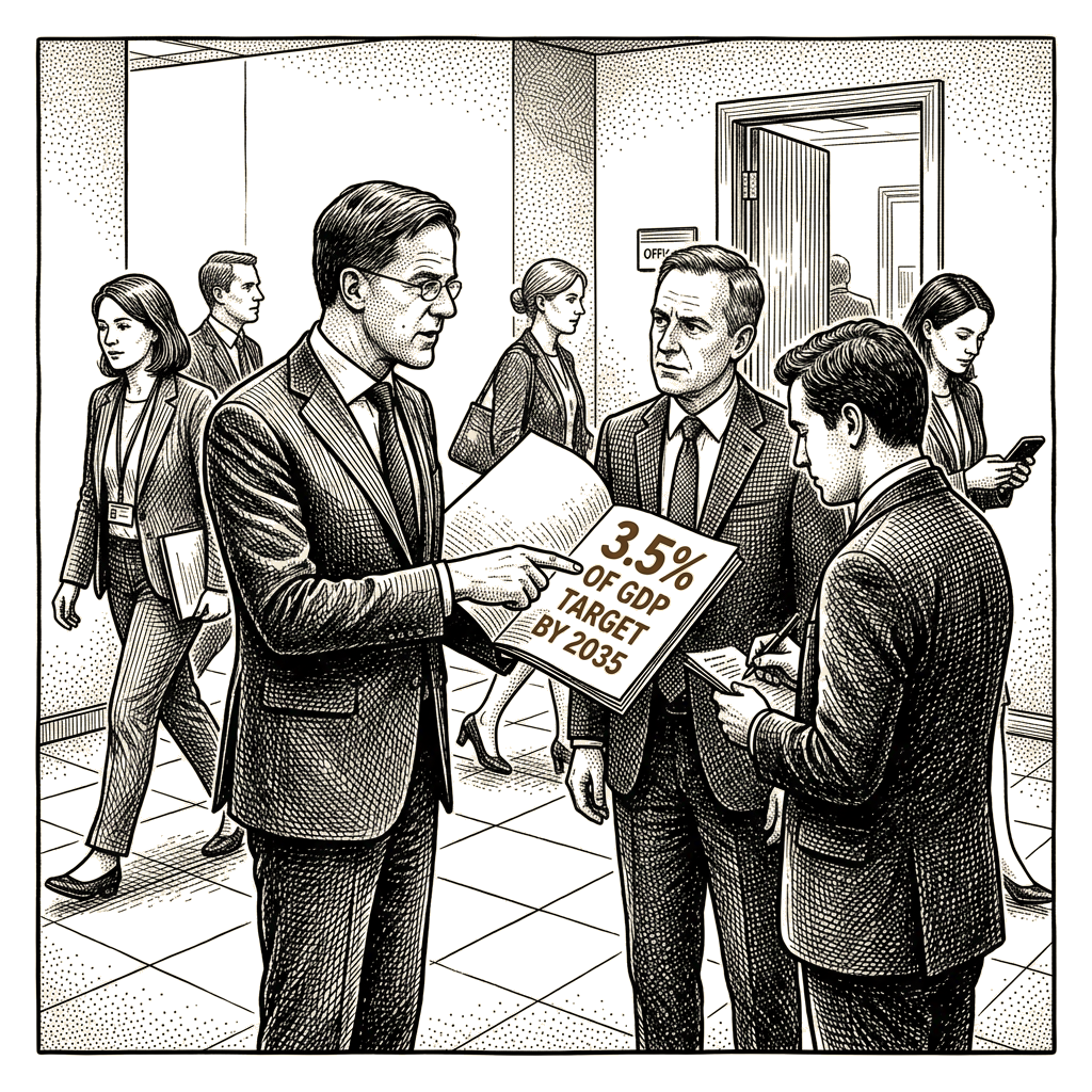 Illustration accompanying article: Rutte presses UK on 'credible path' to NATO's 3.5% defence target by 2035