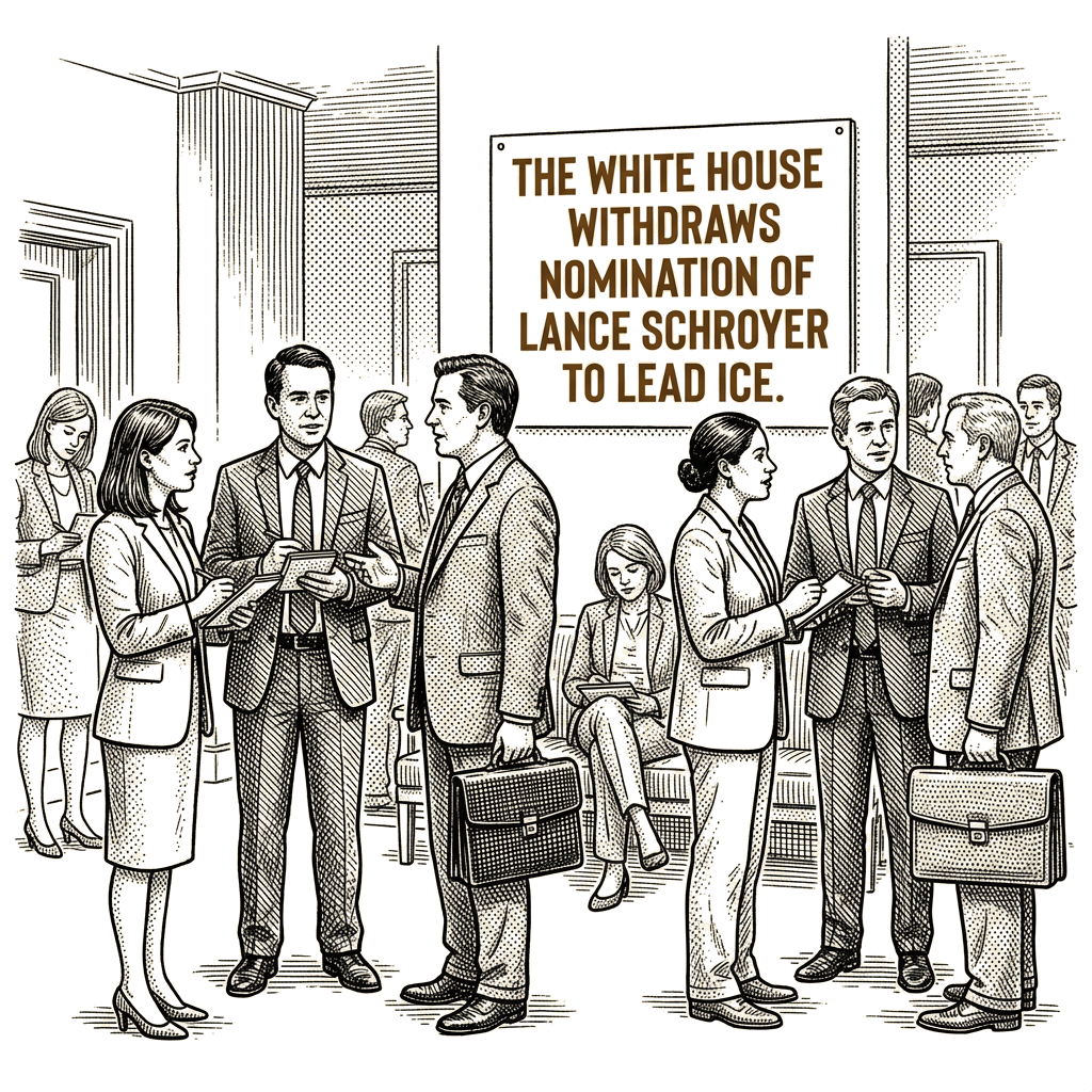 Illustration accompanying article: White House pulls Schroyer nomination to lead ICE