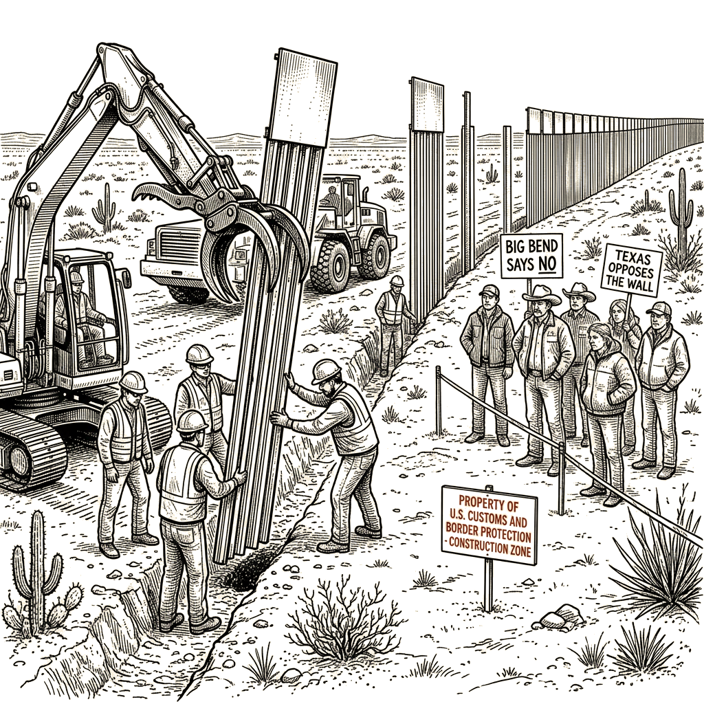 Illustration accompanying article: CBP begins Big Bend border wall construction over Texas opposition