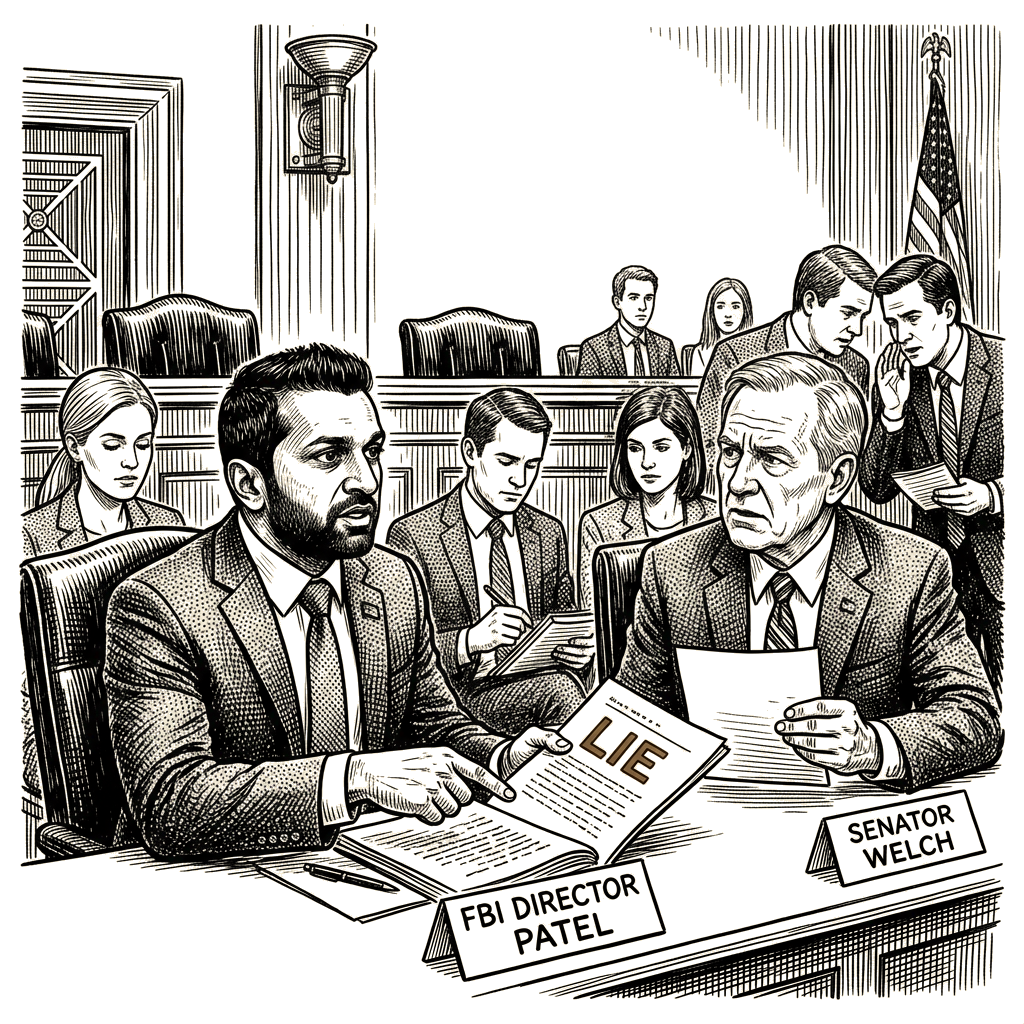 Illustration accompanying article: Patel rejects Welch's election pledge request as 'charade of lies'