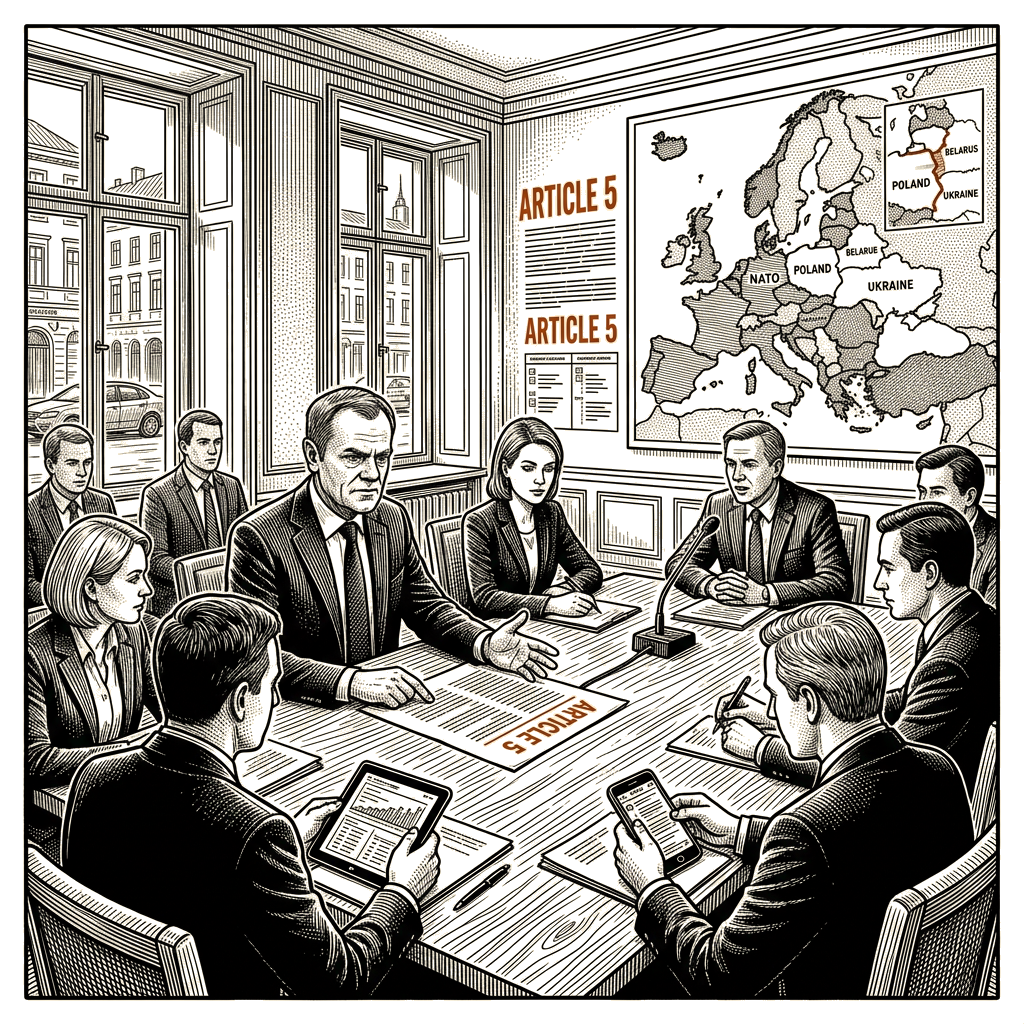 Illustration accompanying article: Tusk warns Russia plans 'accidental' strikes to paralyze NATO