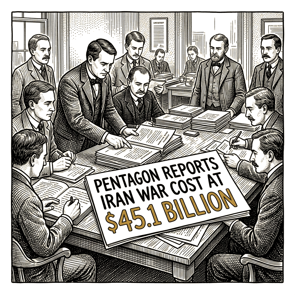 Illustration accompanying article: Pentagon reports Iran war cost at $45.1 billion through early September