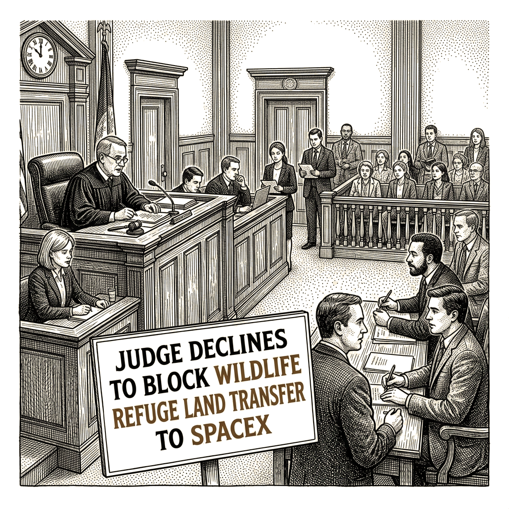 Illustration accompanying article: Judge declines to block wildlife refuge land transfer to SpaceX
