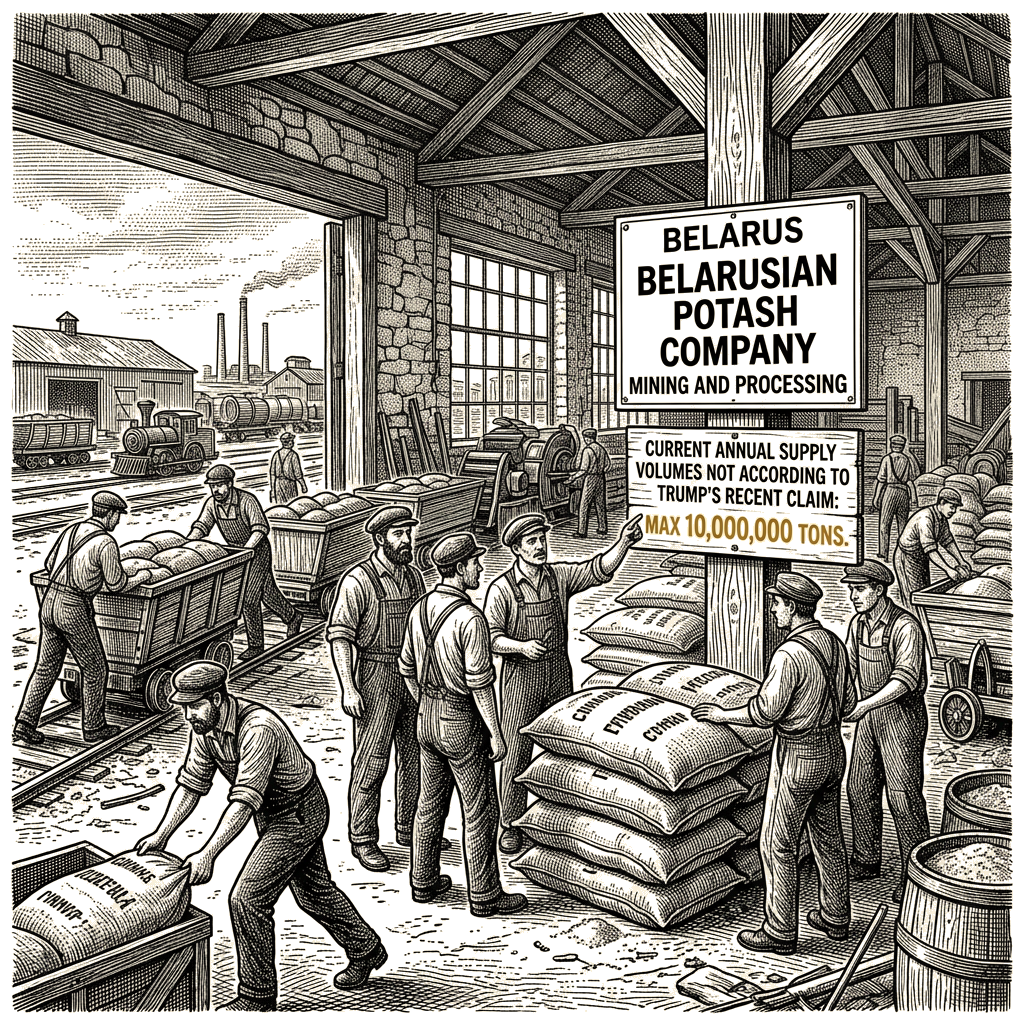 Illustration accompanying article: Belarus says it cannot supply potash volumes Trump cited in deal claim