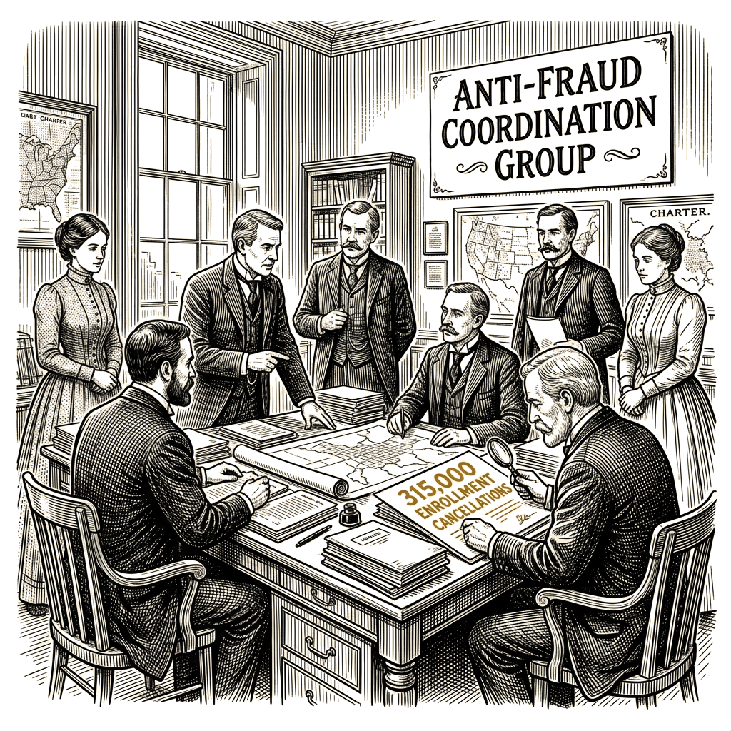 Illustration accompanying article: CMS creates anti-fraud coordination group after 315,000 enrollment cancellations