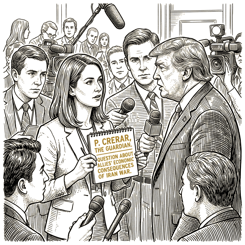 Illustration accompanying article: Crerar asks Trump about allies' economic consequences of Iran war