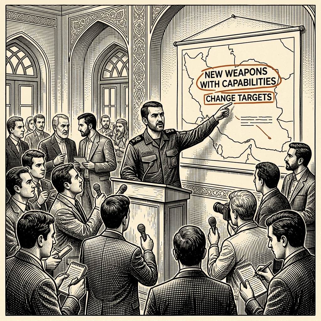Illustration accompanying article: Mohebbi says Iran would use new weapons, change targets if US attacks