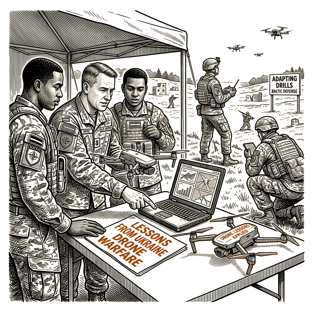 Illustration accompanying article: NATO brigade in Latvia adapts drills to drone warfare lessons from Ukraine