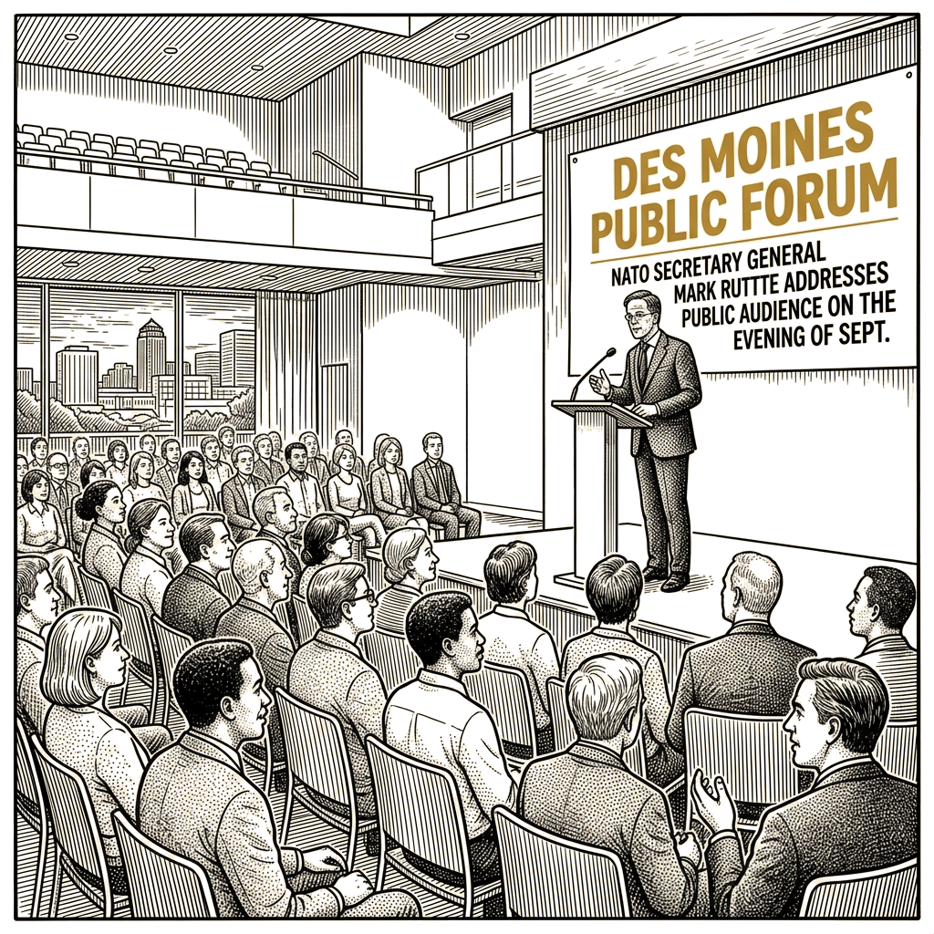 Illustration accompanying article: NATO chief Rutte to address Des Moines audience in public diplomacy push