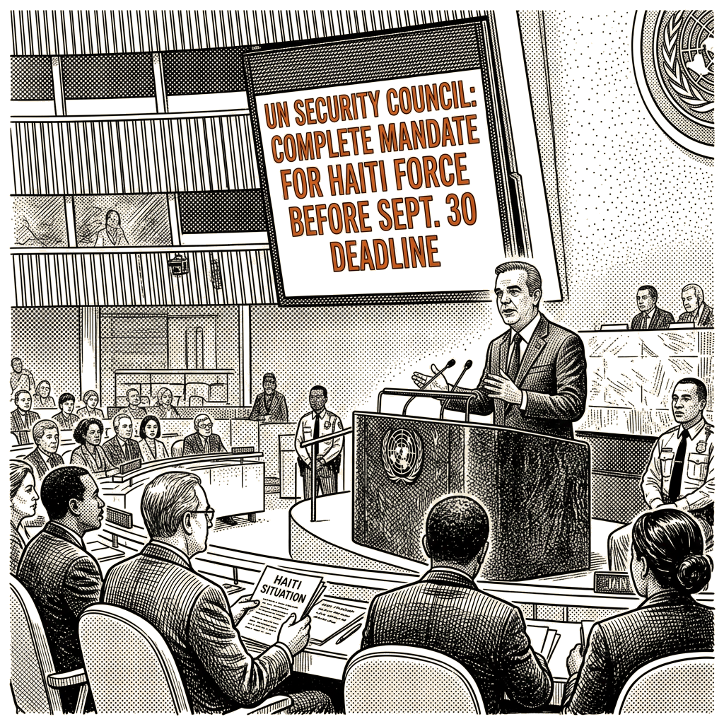 Illustration accompanying article: Abinader urges UN to fill Haiti force before Sept. 30 mandate expires