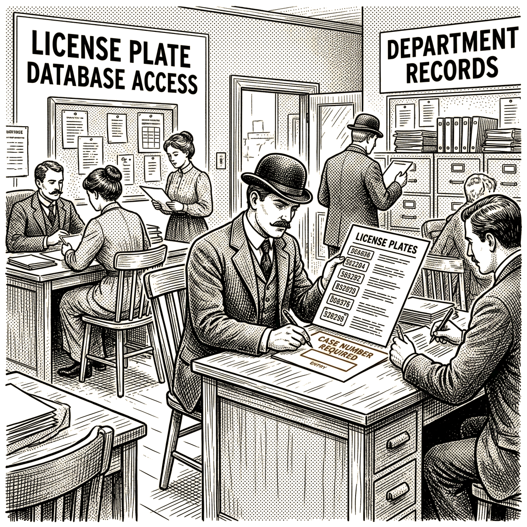 Illustration accompanying article: Flock Safety adds case-number requirement for license-plate database searches