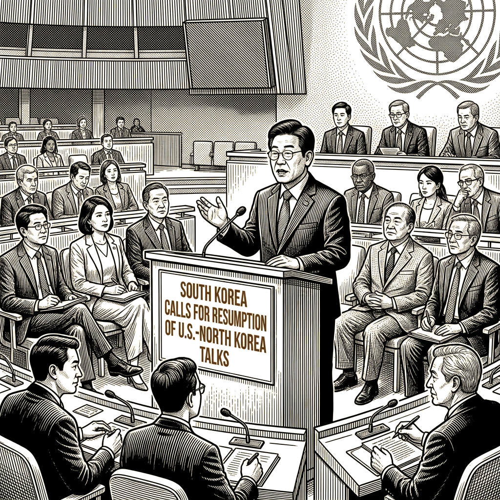 Illustration accompanying article: South Korea's Lee calls for resumption of U.S.-North Korea talks at UN