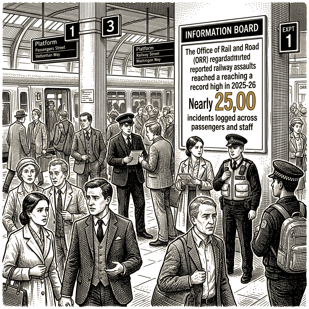 Illustration accompanying article: Britain's railway assaults reach record high, ORR reports
