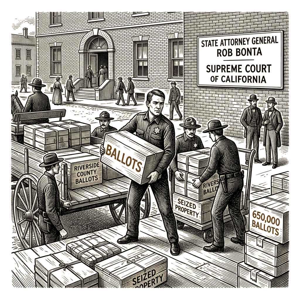 Illustration accompanying article: California Supreme Court rules Bonta outranks sheriffs, orders Bianco to return 650,000…