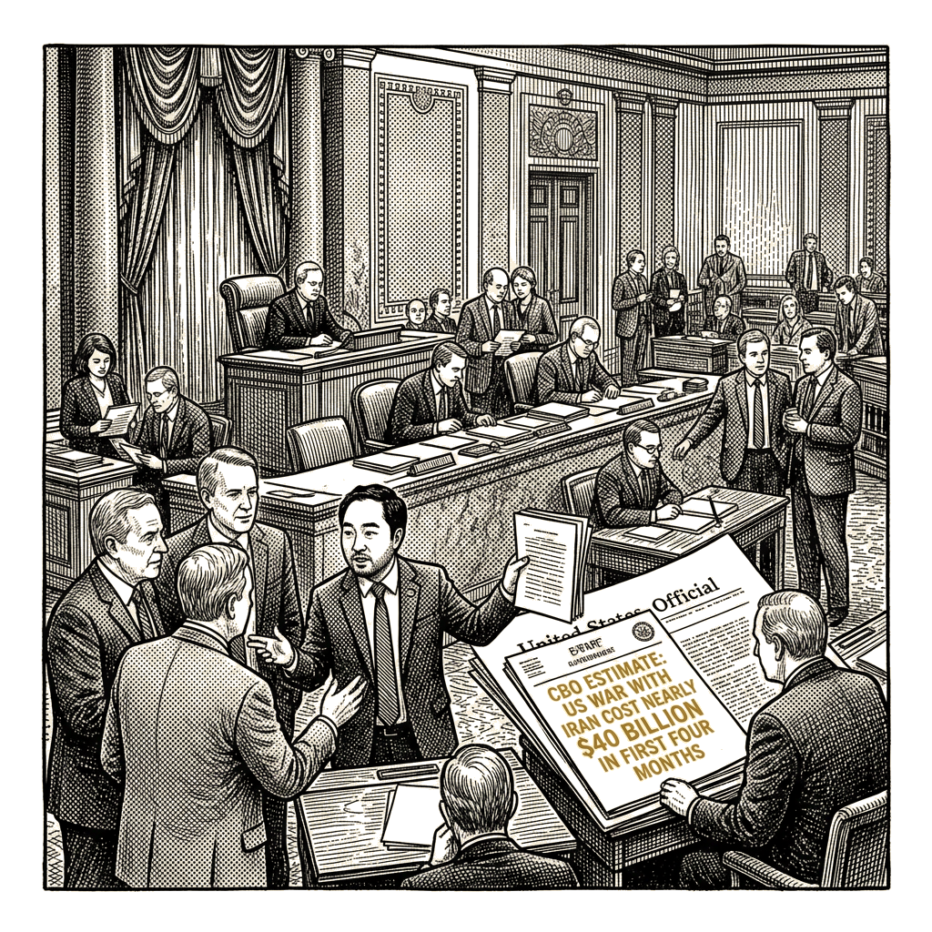 Illustration accompanying article: CBO estimates Iran war cost nearly $40 billion in first four months