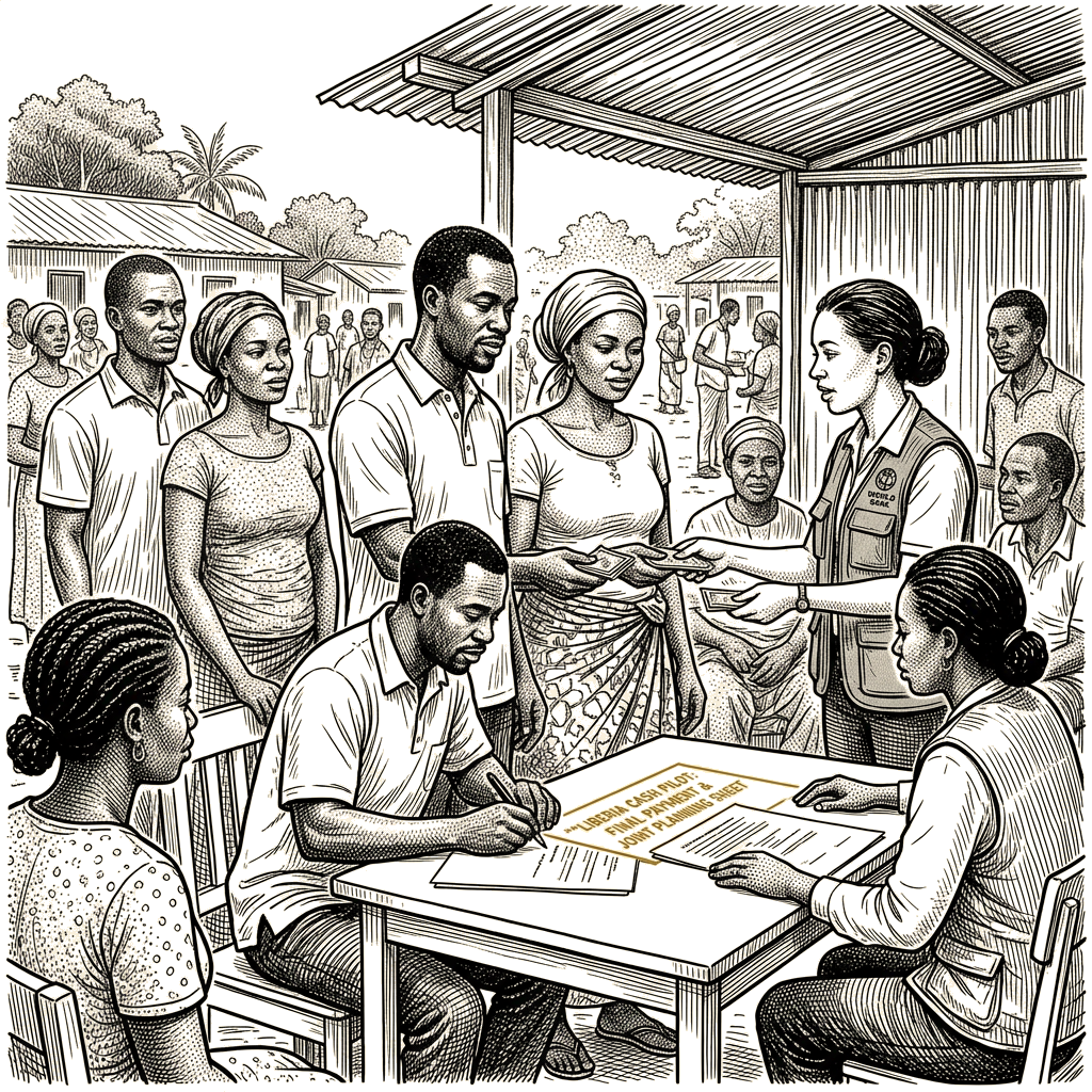 Illustration accompanying article: Liberia cash pilot lifts couples economically but raises violence risk
