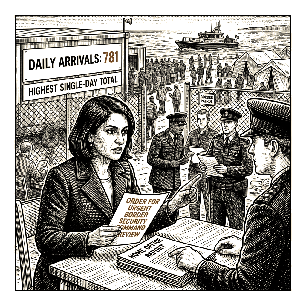 Illustration accompanying article: Mahmood orders urgent border review after 781 Channel arrivals in one day