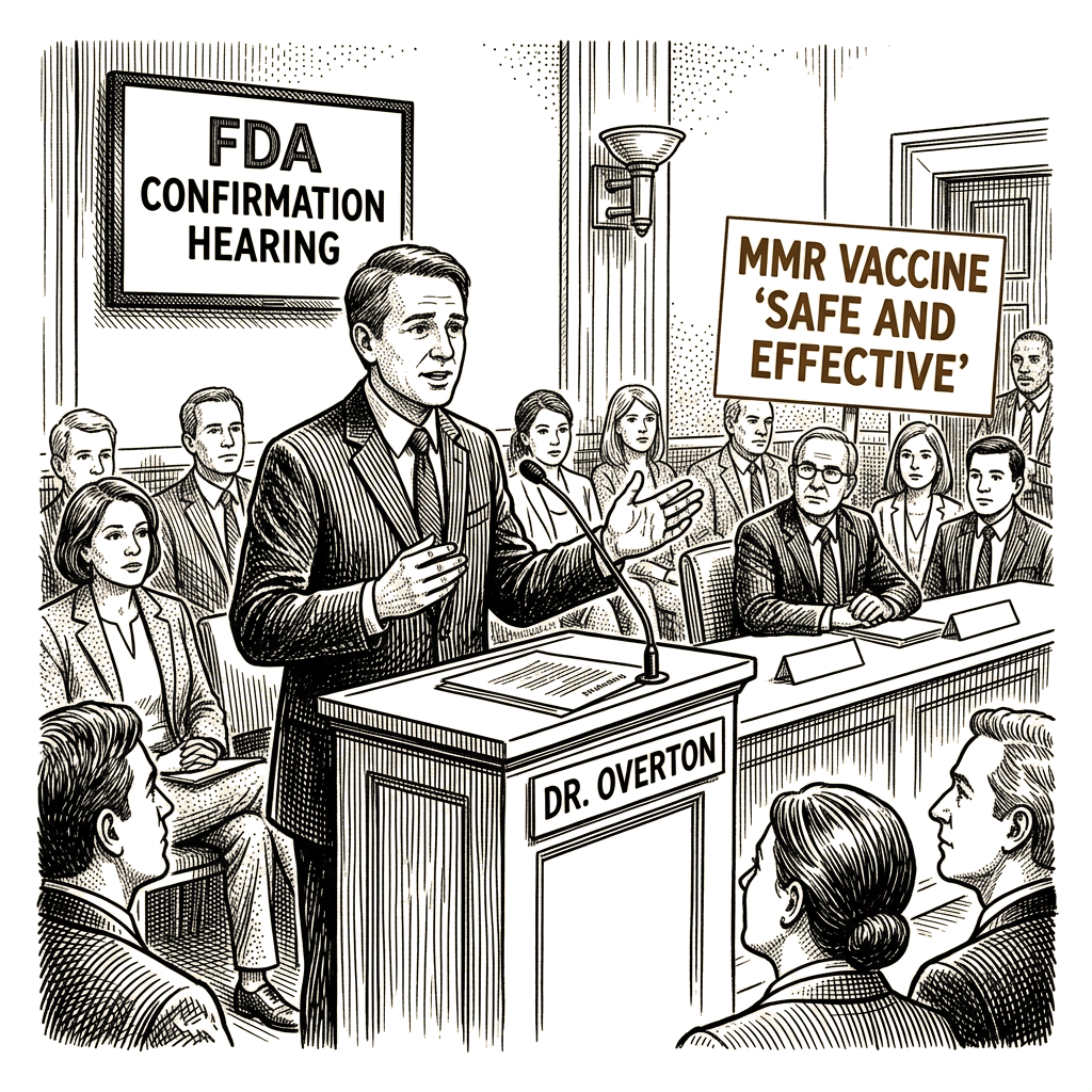 Illustration accompanying article: Overton calls MMR vaccine 'safe and effective' at FDA confirmation hearing