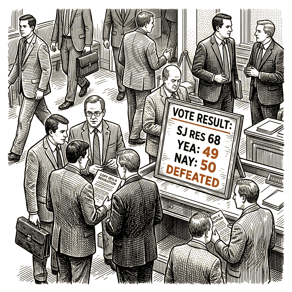 Illustration accompanying article: Senate Republicans defeat latest Iran war-powers resolution, 50-49