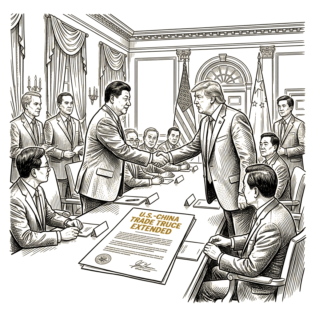 Illustration accompanying article: Trump opens White House summit with Xi as U.S.-China trade truce extends