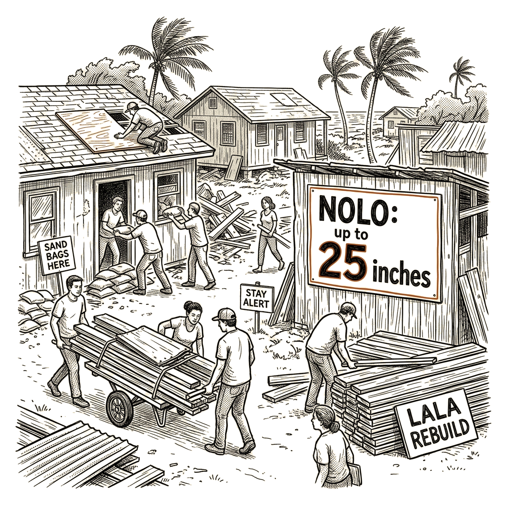 Illustration accompanying article: Hurricane Nolo threatens Hawaii with catastrophic flooding as islands rebuild