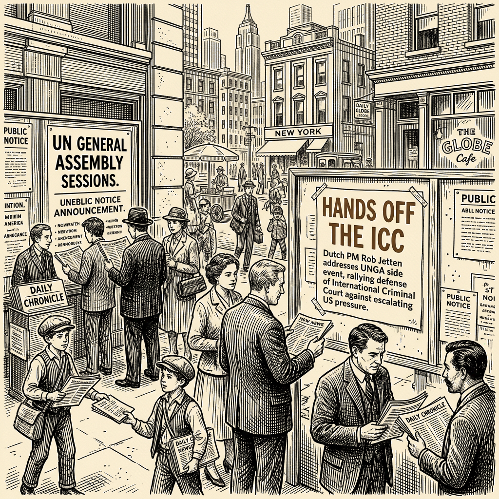 Illustration accompanying article: Japan condemns ICC head sanctioning as Dutch premier says 'hands off ICC'