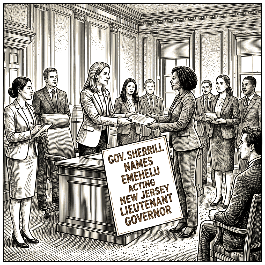 Illustration accompanying article: Sherrill names Emehelu acting New Jersey lieutenant governor