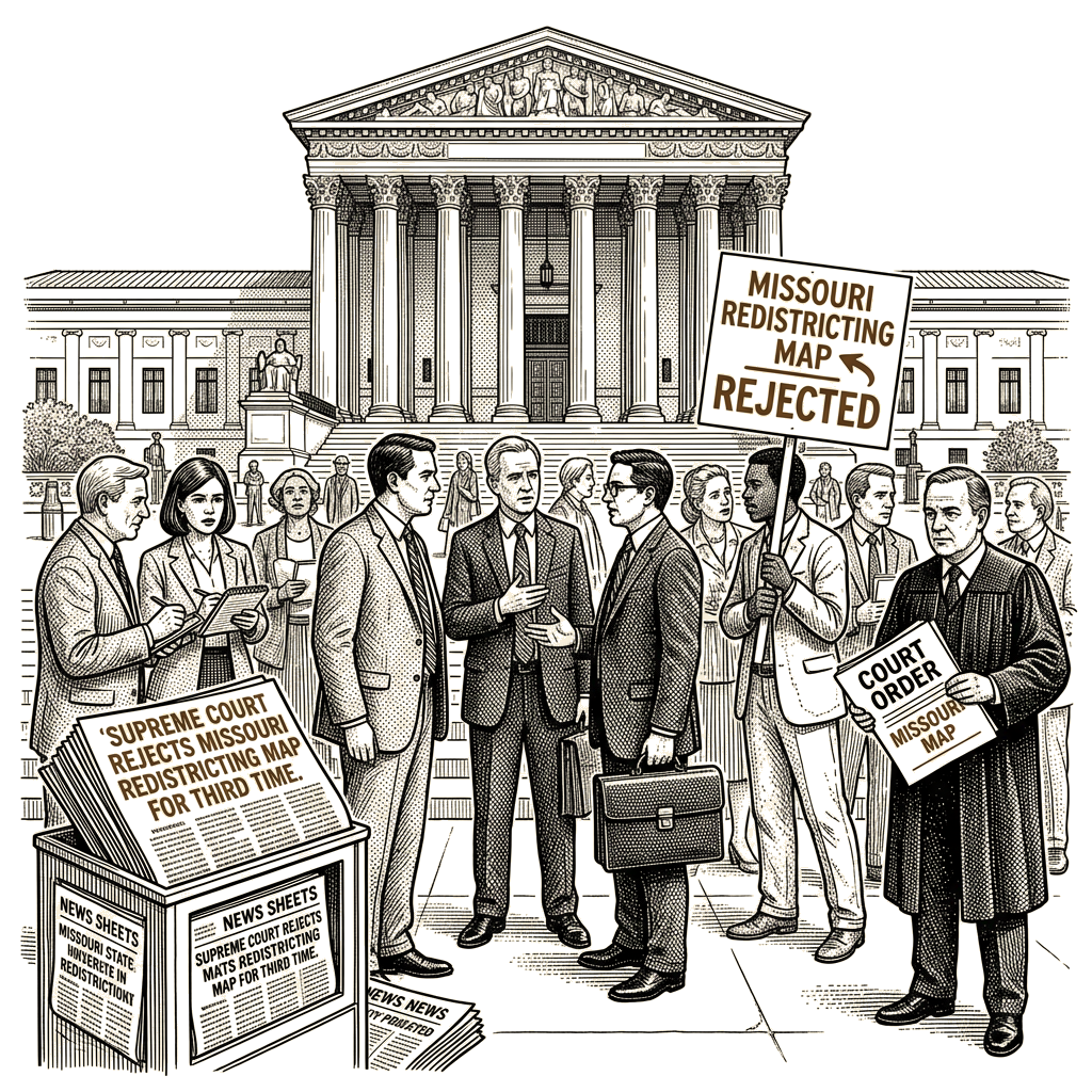 Illustration accompanying article: Supreme Court rejects Missouri redistricting map for third time