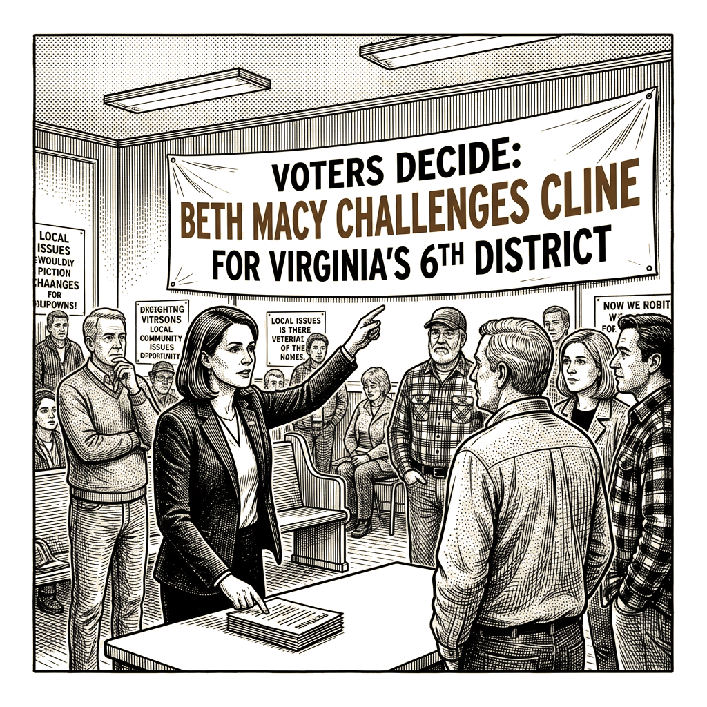 Illustration accompanying article: Beth Macy, Dopesick author, challenges Cline in Virginia's 6th District race
