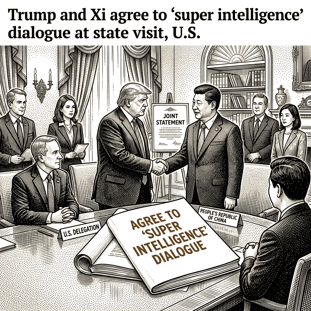 Illustration accompanying article: Trump and Xi agree to 'super intelligence' dialogue at state visit