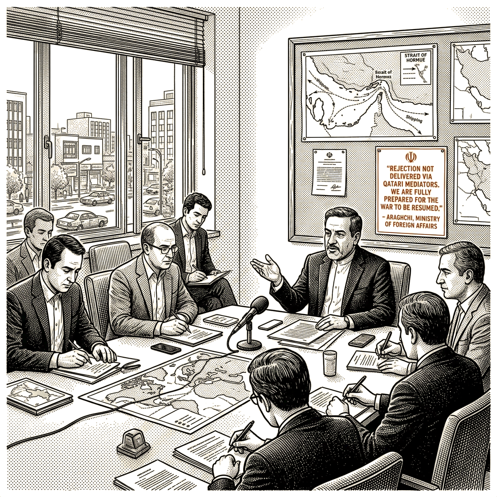 Illustration accompanying article: Araghchi says Trump's Hormuz rejection not delivered via Qatari mediators