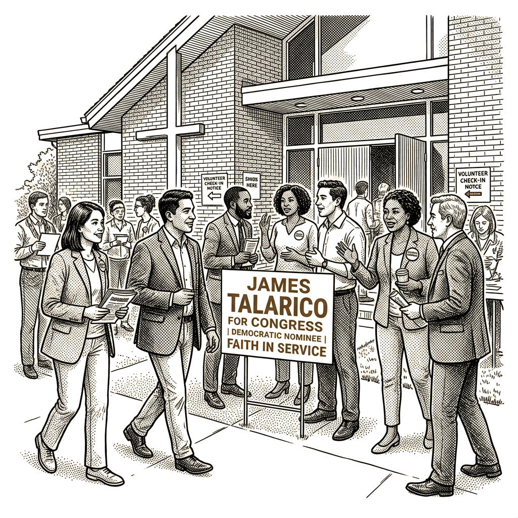 Illustration accompanying article: Democratic clergy and seminary students run for Congress on Christian faith