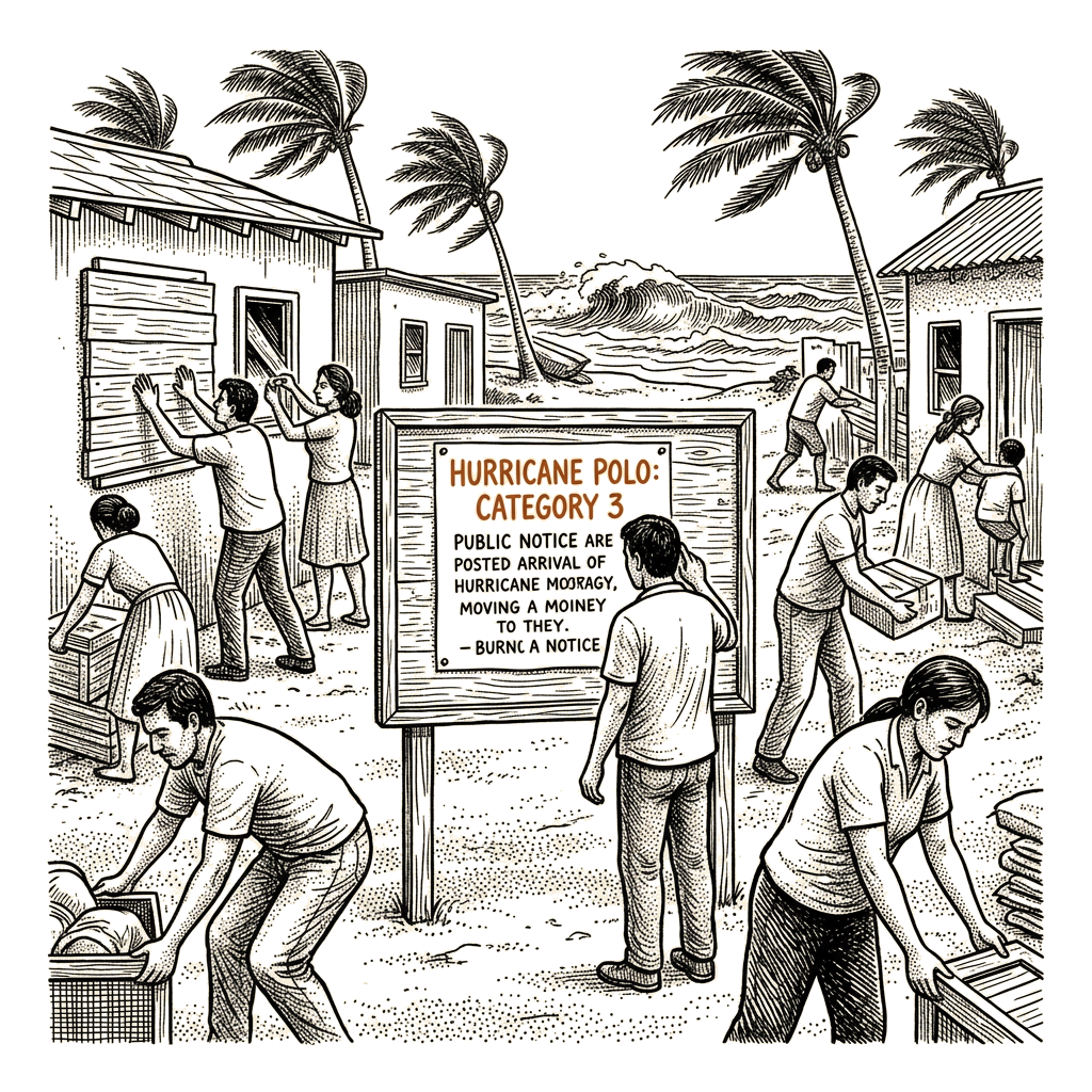 Illustration accompanying article: Hurricane Polo approaches Baja California Sur as Category 3 storm