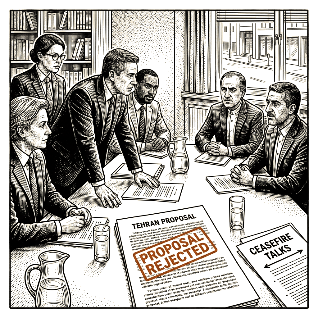 Illustration accompanying article: Mediators press Iran on nuclear program to revive ceasefire talks