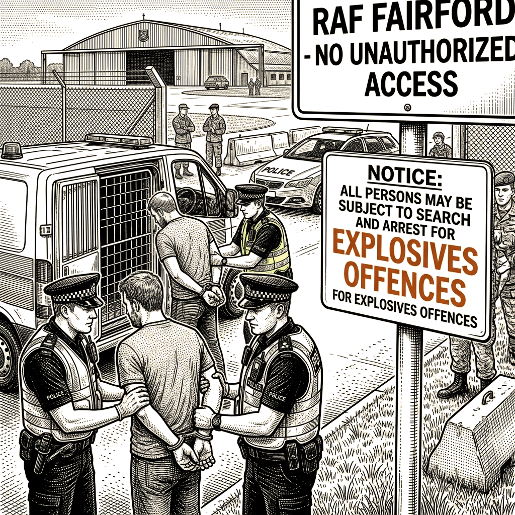 Illustration accompanying article: Police arrest several men at RAF Fairford on suspicion of explosives offences