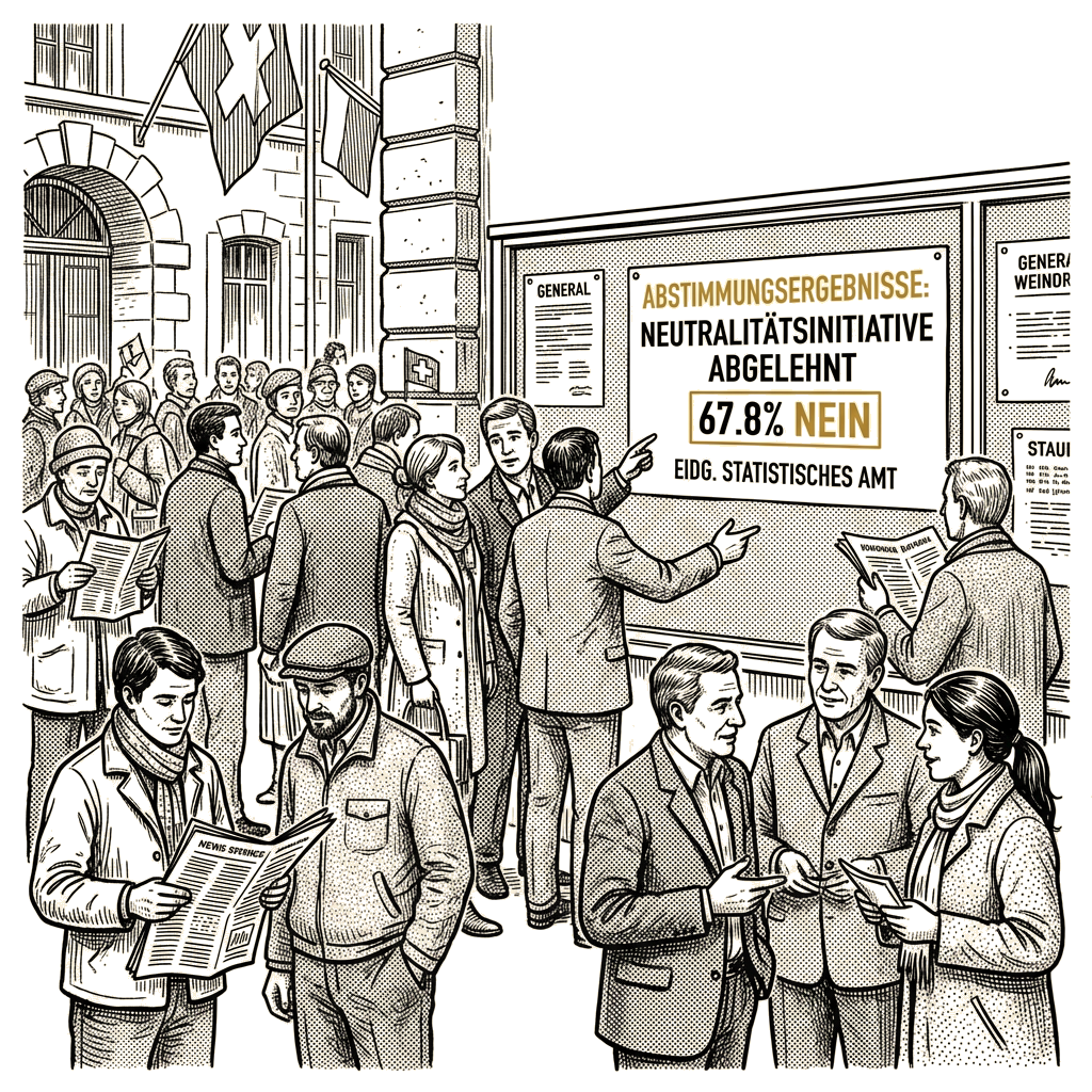 Illustration accompanying article: Swiss voters reject strict neutrality amendment by wide margin